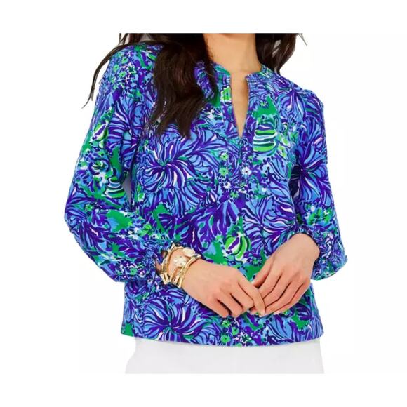 Lilly Pulitzer Coulter Top Abaco Blue Blouse Size XX Small New - Picture 1 of 15